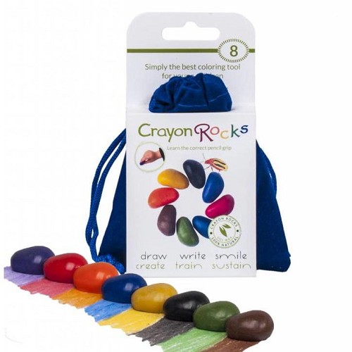 Crayon Rocks, natuurlijke waskrijtjes, blauw zakje met 8 kleuren
